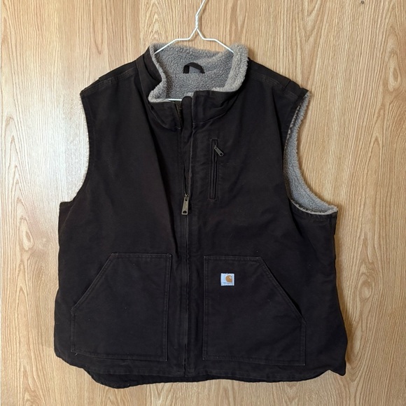 Carhartt Dark Brown Sherpa Fleece Duck Canvas Vest - Picture 1 of 4